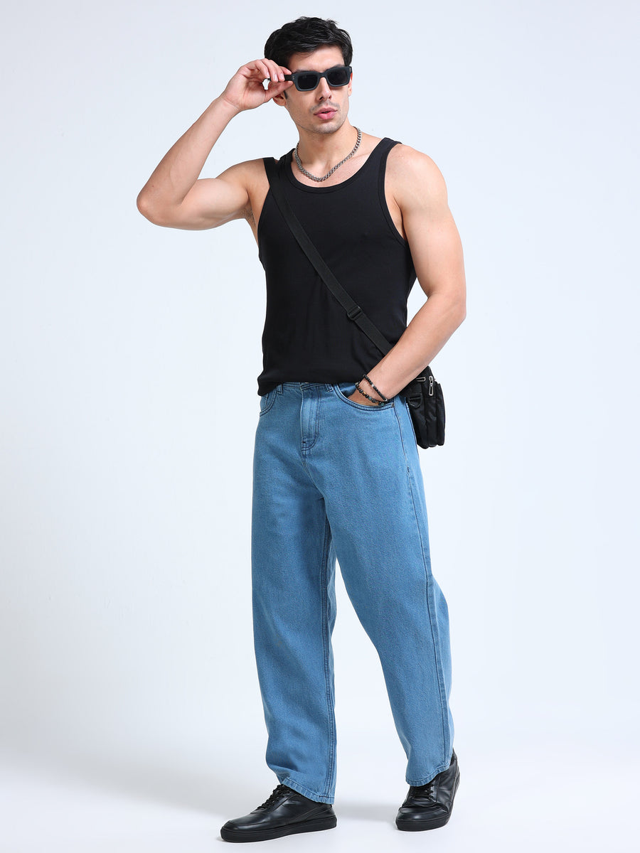 Light Blue Baggy Fit Jeans MMDLS-502 - Mudmark men's jeans, front view
