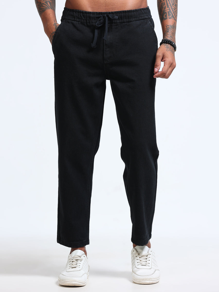 Black Relaxed Ankle Jogger Jeans MMDJRA03-102 - Mudmark men's jeans, front view
