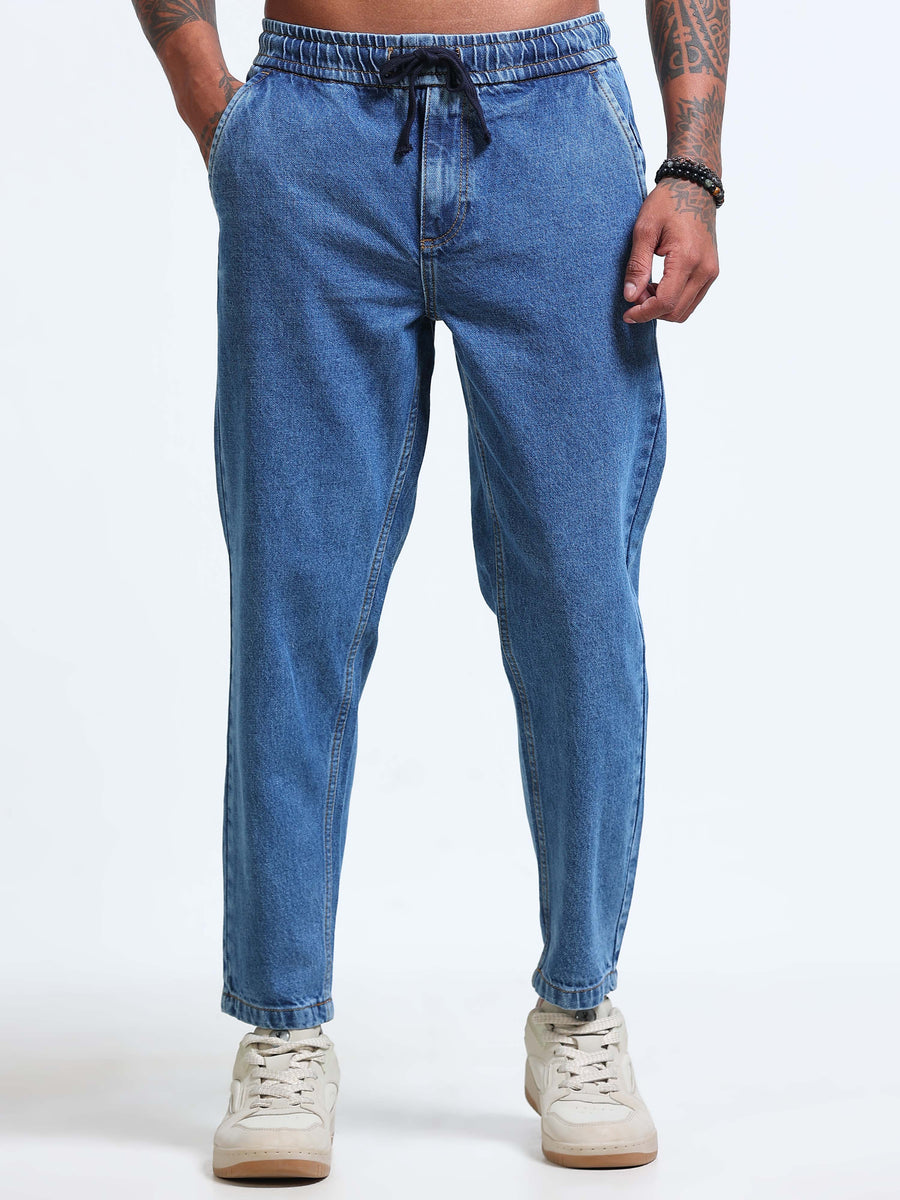 Mid Blue Jogger Jeans MMDJRA01-102 - Mudmark men's jeans, front view